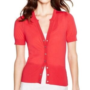 WHBM | Notched Neck Snap Front Short Sleeve Knit Top